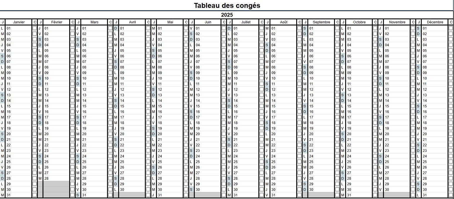 tableau des congés